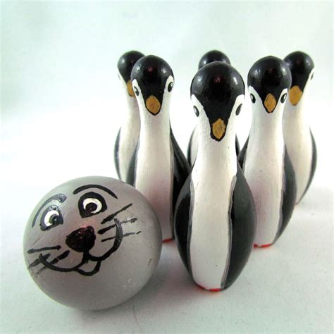 Penguin Bowling Game Handmade Wood Bowling Set Educational Etsy