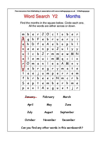 Months Of The Year Word Search Worksheet For Kindergarten 2nd Grade