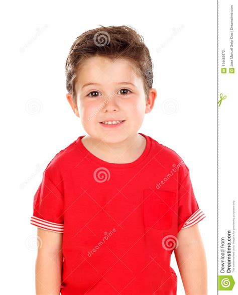 Funny Small Child With Dark Hair And Black Eyes Crossing His Arm Stock