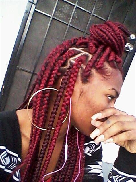 We recommend this approach for a tight and clean black braided hairstyle. 45 Photos of Rockin' Red Box Braids
