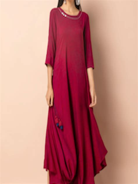 Buy Indya Women Maroon Solid Maxi Dress Ethnic Dresses For Women