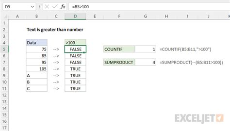 Text Is Greater Than Number Excel Formula Exceljet