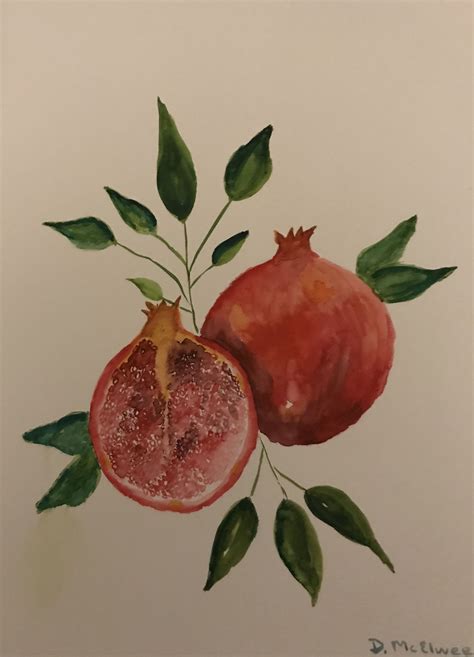 Pomegranate Watercolor Painting Pomegranate