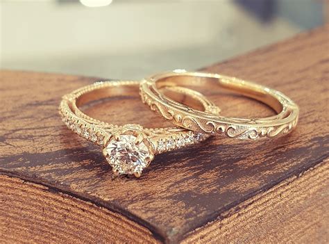 Engagement Ring Set Victorian Diamond 14k Yellow Gold Vintage Etsy