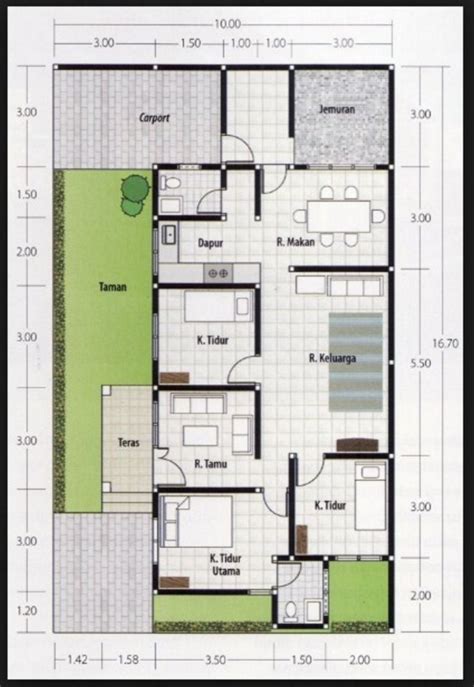 Desain rumah minimalis bisa disesuaikan dengan tema rumah yang diinginkan oleh pemilik. denah rumah 7x10 kamar 3 lantai 1 1 | Denah rumah, House ...