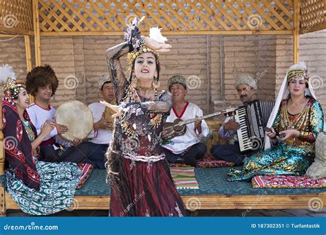 Local Musicians And Dancing Woman In Khiva Uzbekistan Editorial Photo