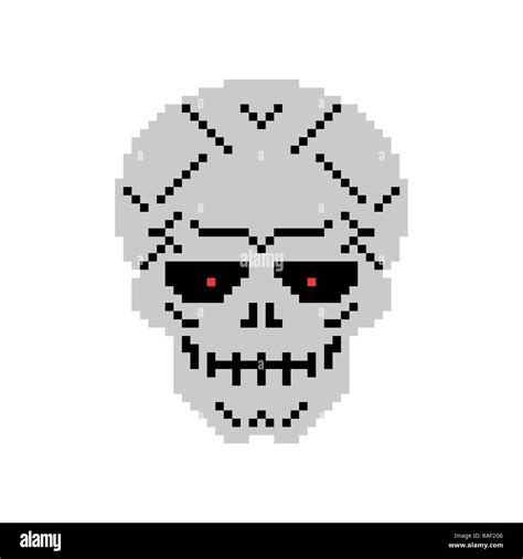 Metal Skull Pixel Art Iron Head Skeleton 8 Bit Stock Vector Image