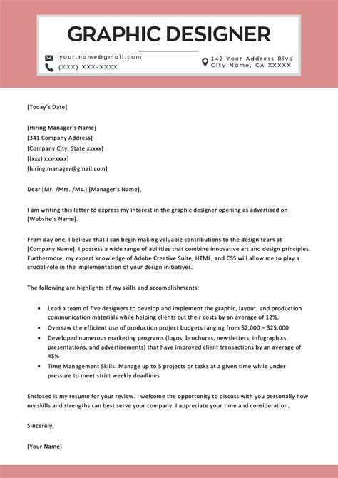 Graphic Design Cover Letter Sample Free Download Resume Genius In