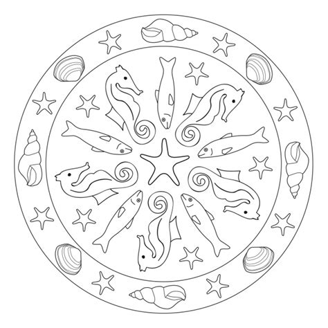 Sommer-Mandala mit Meerestieren für Kindergarten, KiTa und Schule