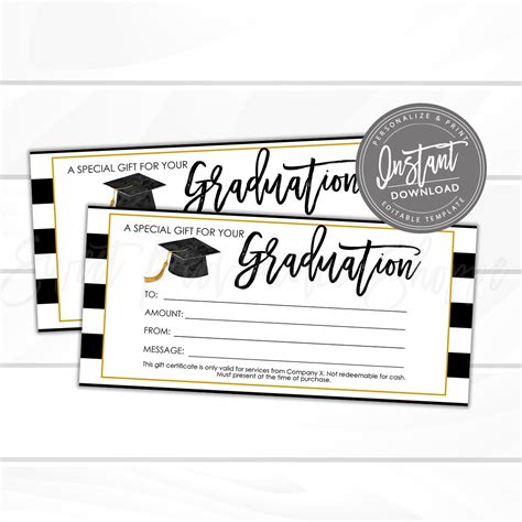 Editable Graduation T Certificate Printable T Card Diy Etsy
