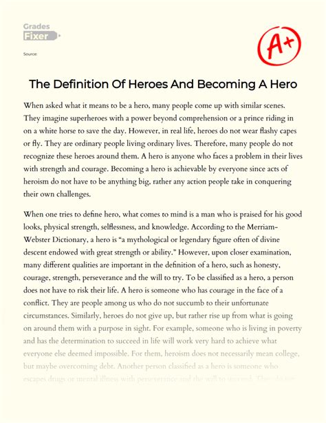 The Definition Of Heroes And Becoming A Hero Essay Example 1063