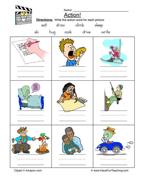 Identifying Action Words Worksheet Have Fun Teaching