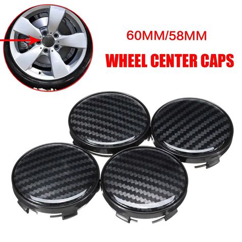 4pcs Universal 60mm Car Wheel Center Hub Caps Covers Black Carbon Fiber