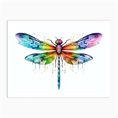 Dragonfly Watercolour Minimal Bright Colours Art Print By Dragonfly