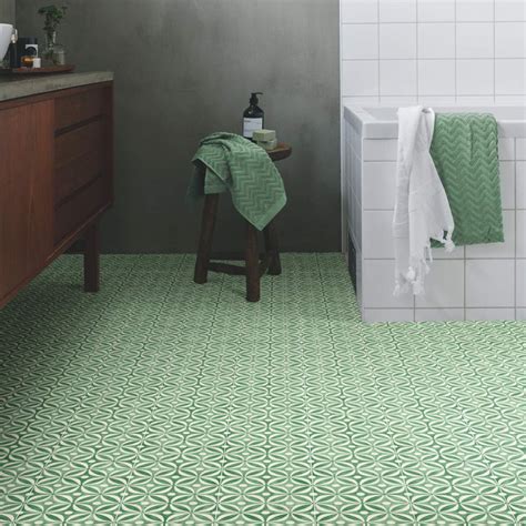 Buy Cement Tile Effect Sheet Vinyl Flooring Emerald Green Cushioned