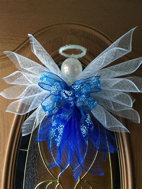 Blue Deco Mesh Angel | Diy christmas angel ornaments, Christmas mesh 