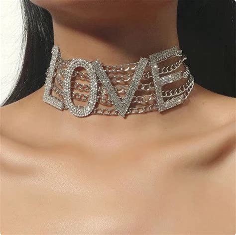 Luxury Rhinestones Crystal Statement Silver Choker Necklaces Etsy