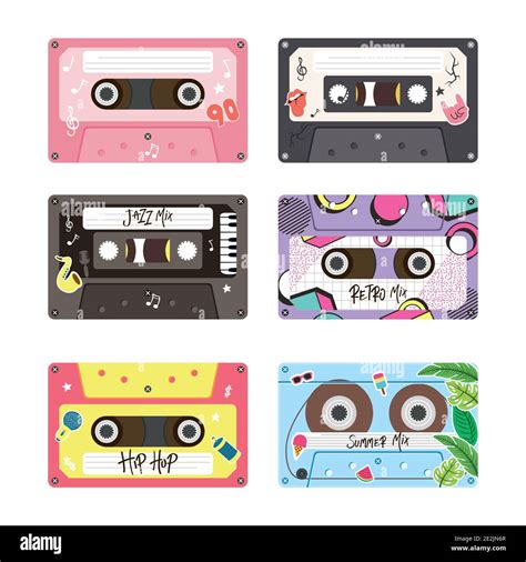 Retro Cassettes Icon Bundle Design Music Vintage Tape And Audio Theme