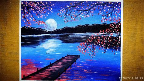 Landscape Moonlight Landscape Acrylic Painting For Beginners Draw Vip
