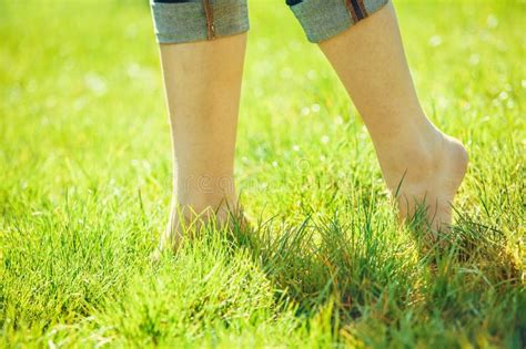 Bare Feet On Green Grass Stock Image Image Of Sunlight 46802871