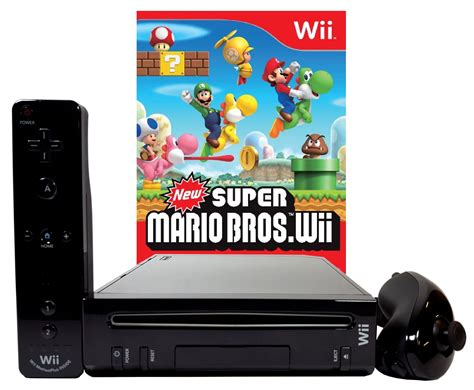 Restored Nintendo Wii Black Console With New Super Mario Brothers Wii