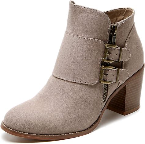 aukusor women s wide width ankle boots cozy comfortable mid heel foldover buckle zipper martin