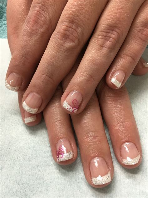 Sparkle White French Gel Nails With Pink Accents Gel Nail Designs Pink