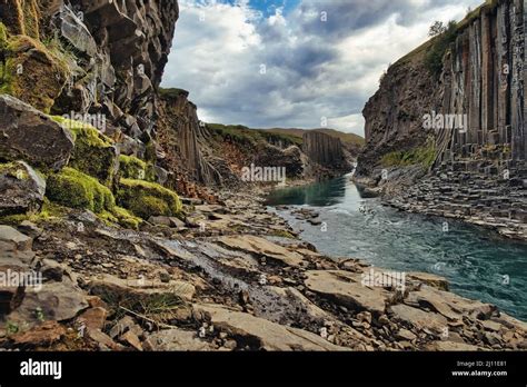 The River In Studlagil Basalt Canyon Iceland Stock Photo Alamy