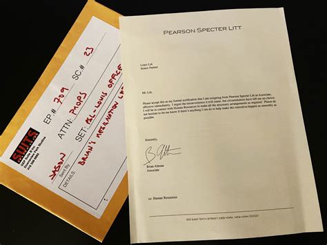 Suits Tv Series S07e09 Brian Altman Resignation Letter Prop To Louis L