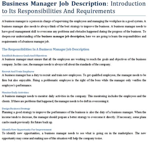 Finance managers analyze every day financial activities and provide advice and guidance to upper management on future financial plans. Business Manager Job Description: Introduction to Its ...