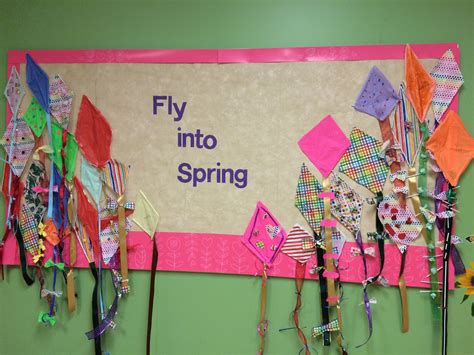 Spring Bulletin Board With Kites Created By Students Spring Bulletin