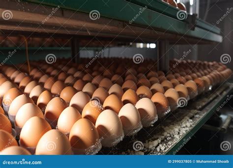 Conveyor Belt At A Poultry Farm Transporting Chicken Eggs With Precision Stock Illustration