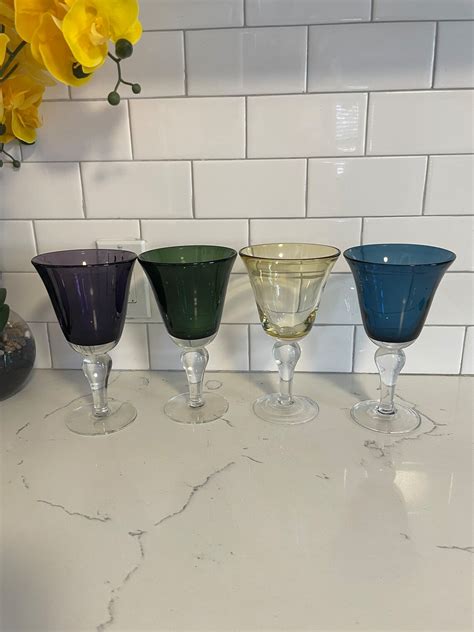 Vintage Hand Blown Heavy Glass Goblets Set Of Etsy