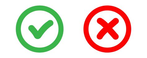 Green Tick And Red Cross Sign Checkmark Icons Set Wrong Symbol