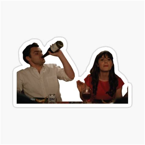 New Girl Nick Miller Jessica Day Chugging Wine Sticker For Sale By