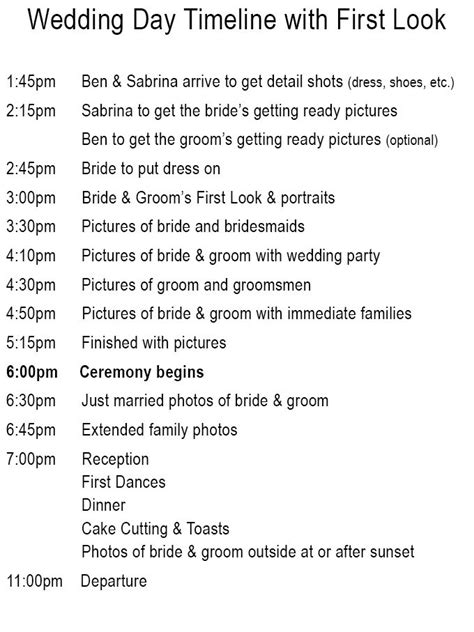 Wedding Day Timeline Template 5pm Ceremony Printable Word Searches