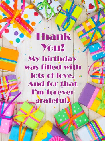 ∞ … helping me greet another year with your sweet wishes. Filled with Lots of Love - Thank You Card for Birthday Wishes | Birthday & Greeting Cards by ...