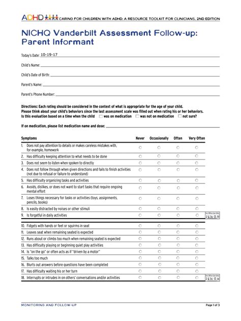 Nichq Vanderbilt Assessment Follow Up Parent Informant Fill And Sign