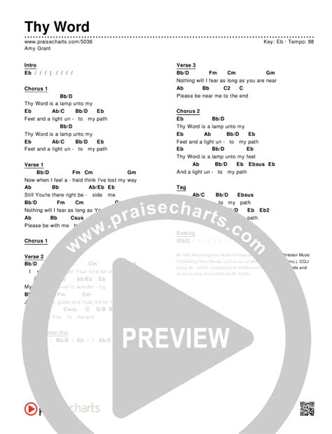 Thy Word Chord Chart Editable Amy Grant Praisecharts