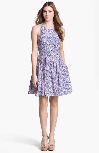 Jessica Simpson Floral Print Fit Flare Dress In Floral Blue Lyst