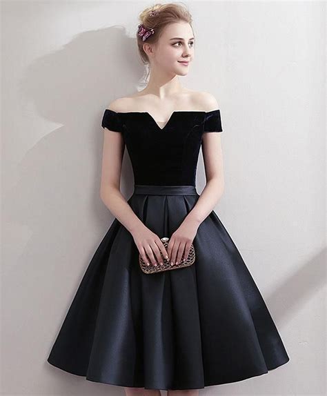 Black Satin Short Prom Dress For Teens Black Homecoming Dress Knee