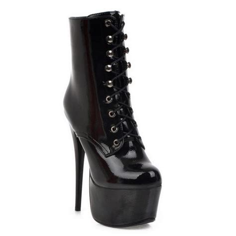 Black Patent Lace Up Platforms Gothic Stiletto Super High