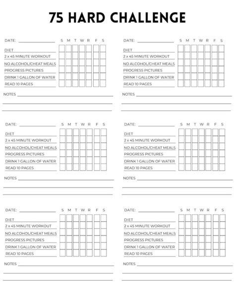 75 Hard Calendar Printable Free