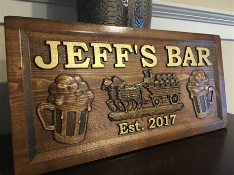 Wood Carved Personalized Bar Sign Man Cave Sign Pub Sign Aj Wood