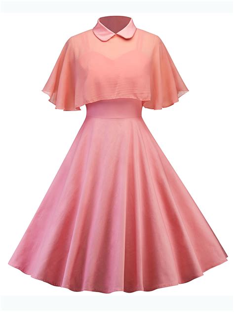 Women S S Vintage Style Dress Solid Color Housewife Casual Retro Prom Ball Gown Cocktail