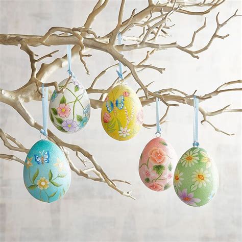 Pier Imports Glittered Floral Easter Eggs Set Of