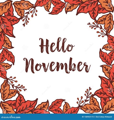 Hello November With Design Colorful Leaf Frame Background Vector