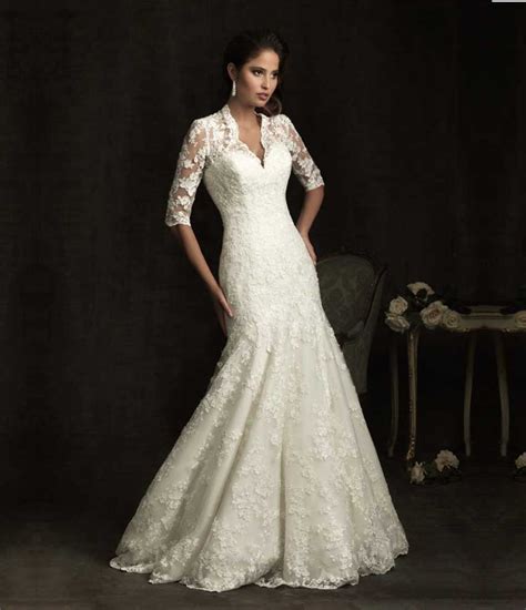 Q:it looks like this dress has tulle up to the high neck. Elegant Sheer Short Sleeve Lace Mermaid Wedding Dress 2015 ...