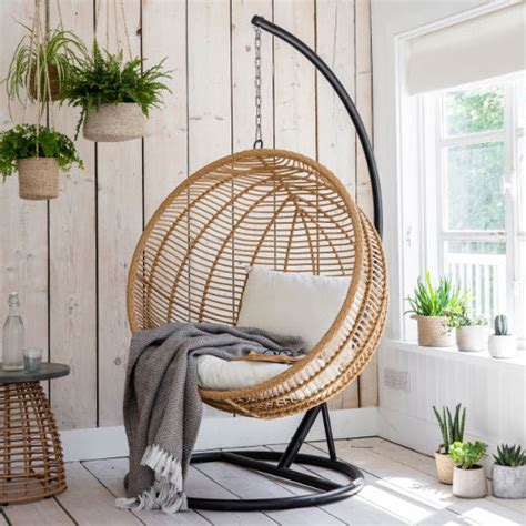 Its backrest has an engineered curve and is gracefully made. Hampstead All Weather Bamboo Hanging Nest Egg Chair ...