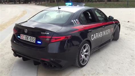 Adorned in the unit's iconic dark blue and red livery, the pair of alfas look suitably menacing. Alfa Romeo Giulia QV Carabinieri exhaust sound | Police ...